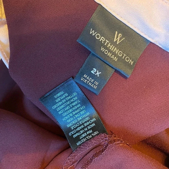 Worthington Silky Button Up Shirt Blouse Women Plus Size 2X Ruffle Neck & Sleeve - Picture 4 of 7